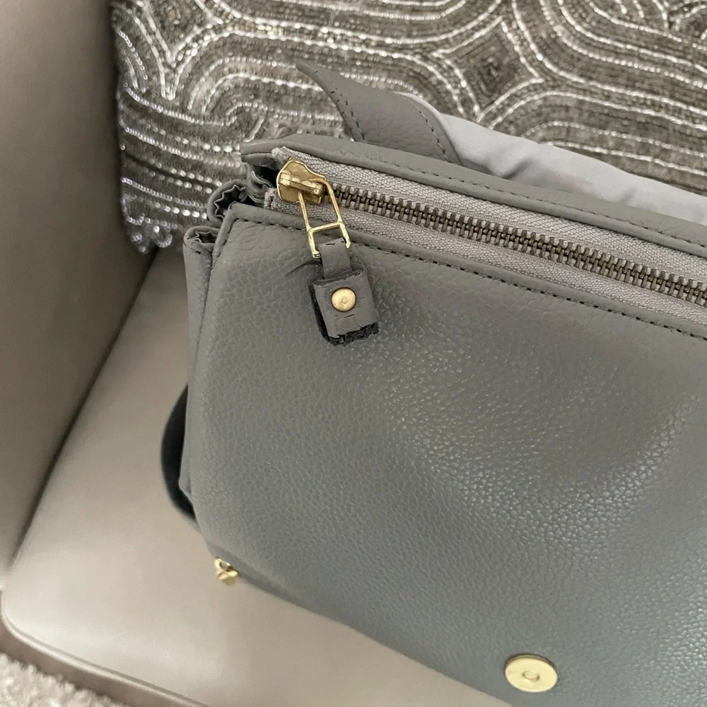 Freshly Picked Gray Diaper Bag Backpack with Gold Accents